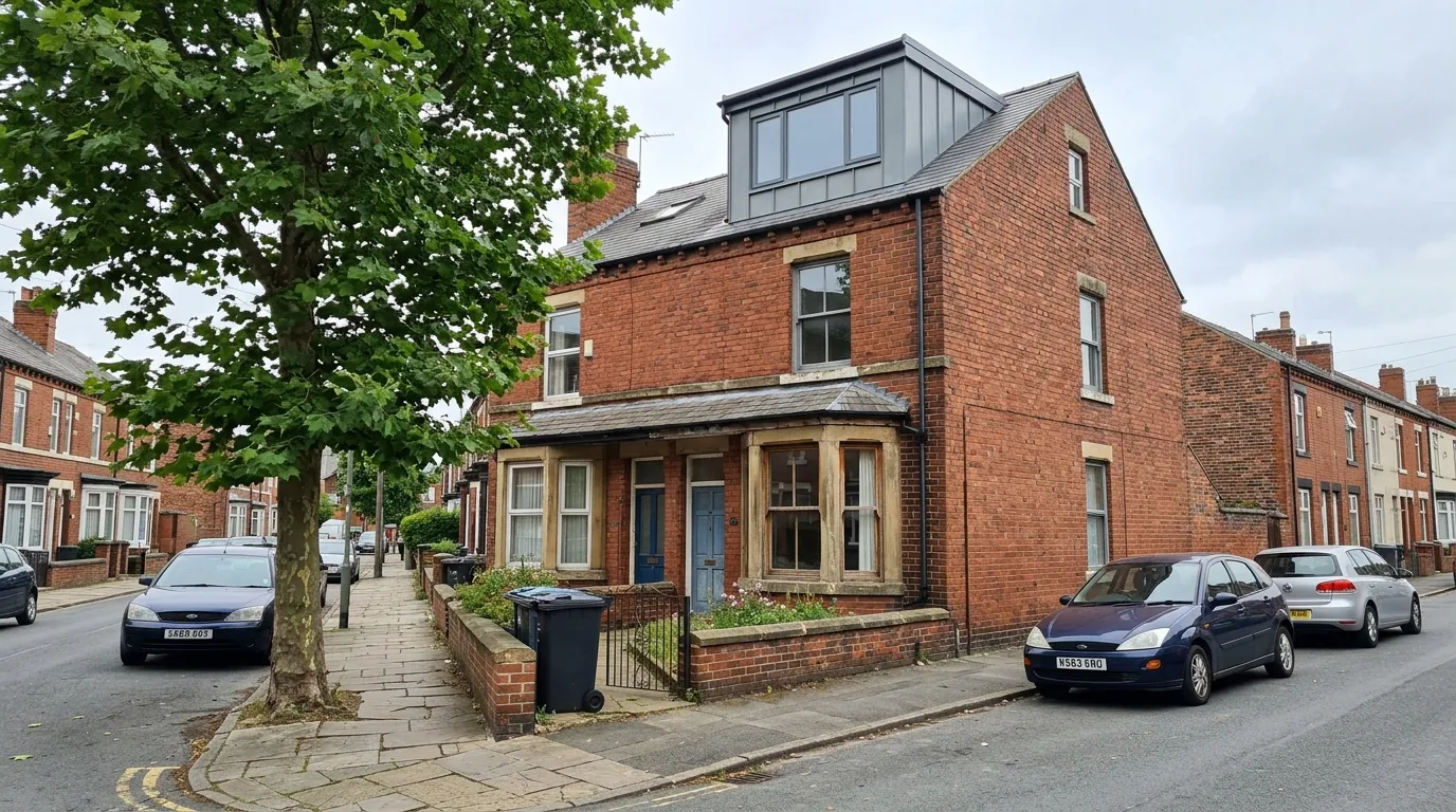 UK terraced house with a completed grey dormer loft conversion